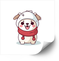 Thumbnail for Cute Kawaii Winter Puppy Sticker | White Hat Christmas Dog Vinyl Decal
