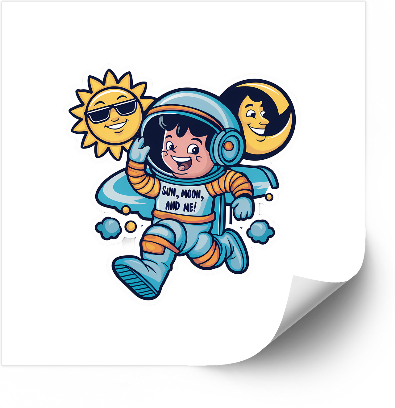 Sun Moon And Me Astronaut Kid Sticker | Cute Cartoon Space Vinyl Decal