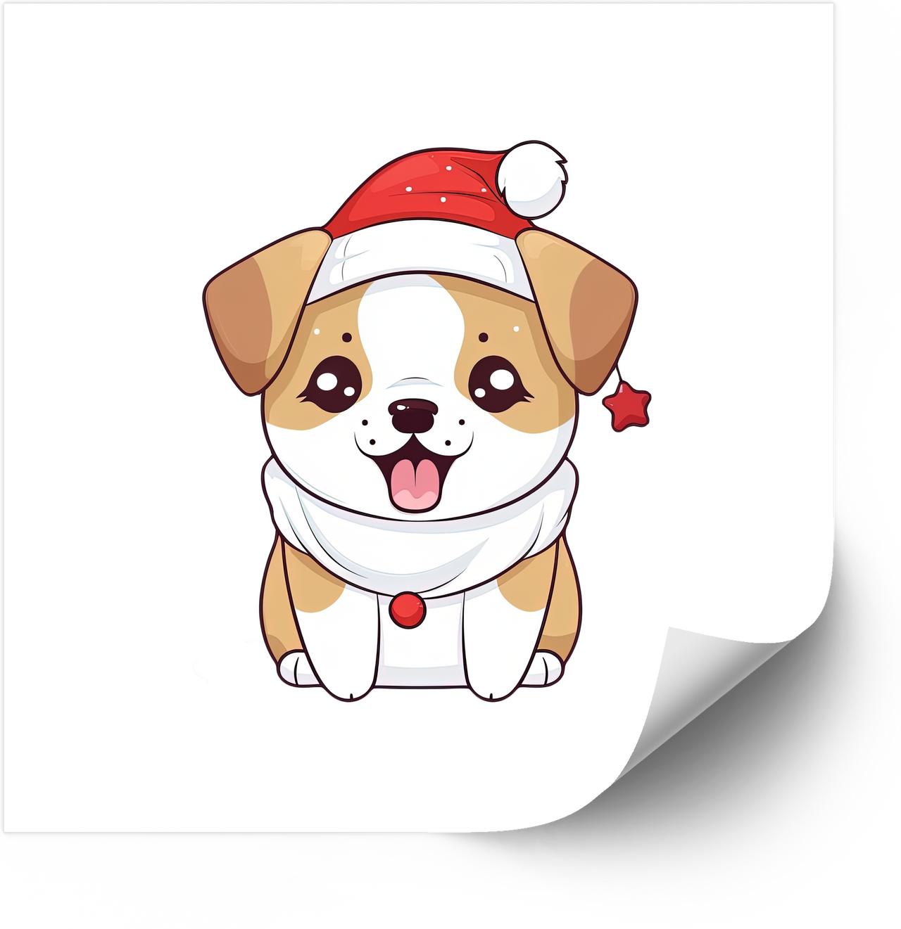 Cute Kawaii Santa Puppy Sticker | Christmas Star Ornament Dog Vinyl Decal