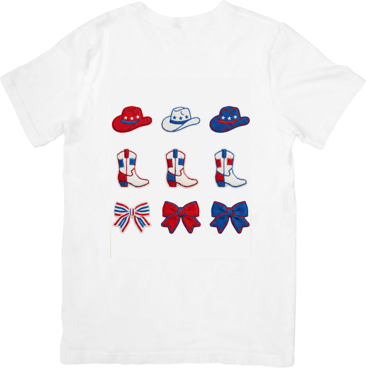Patriotic Cowboy Boots Hats Bows T-Shirt | Cute 4th of July Boho Graphic Tee | Freedom Gift