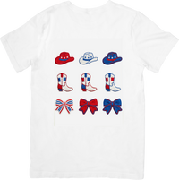 Thumbnail for Patriotic Cowboy Boots Hats Bows T-Shirt | Cute 4th of July Boho Graphic Tee | Freedom Gift