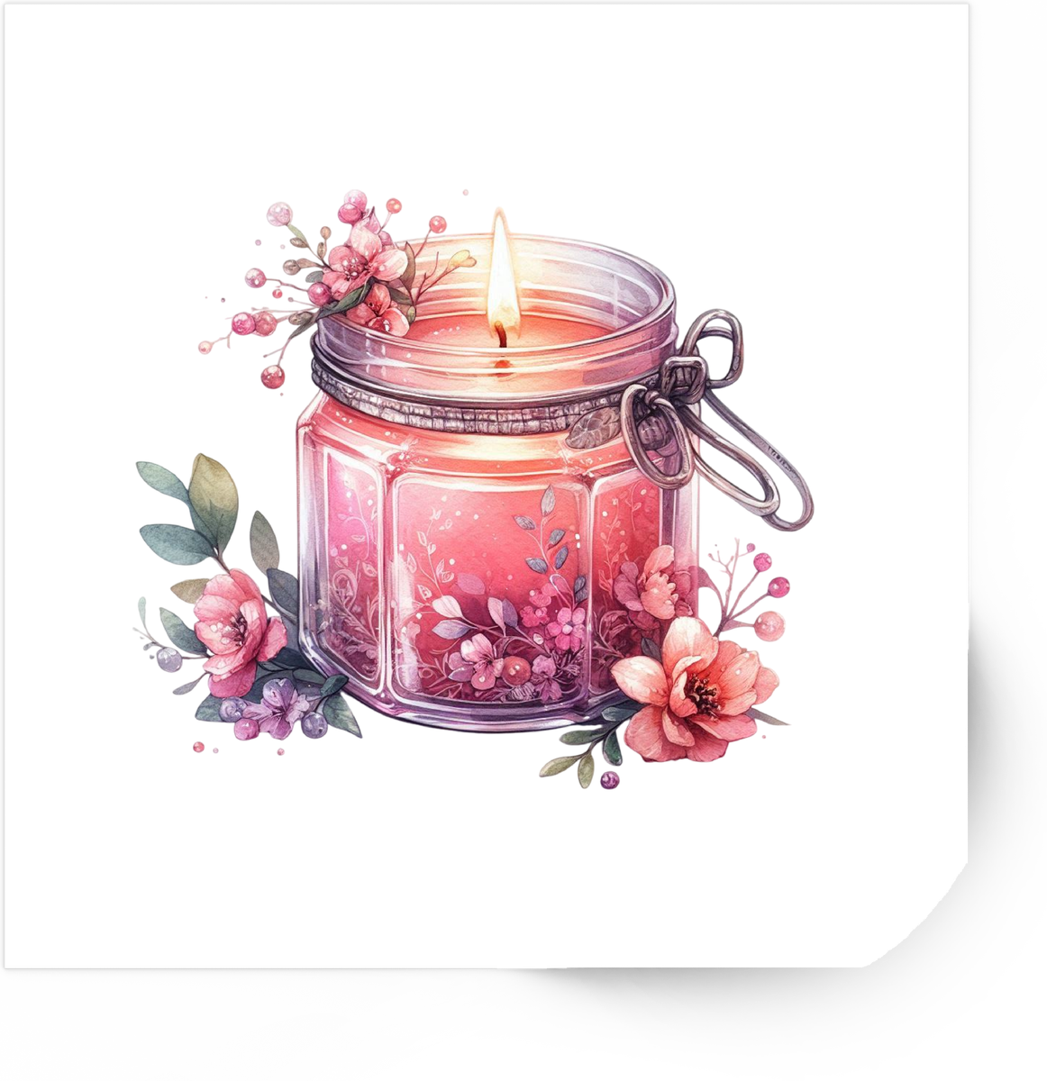 Pink Floral Candle Sticker | Watercolor Scented Candle Vinyl Decal | Cozy Aesthetic Gift