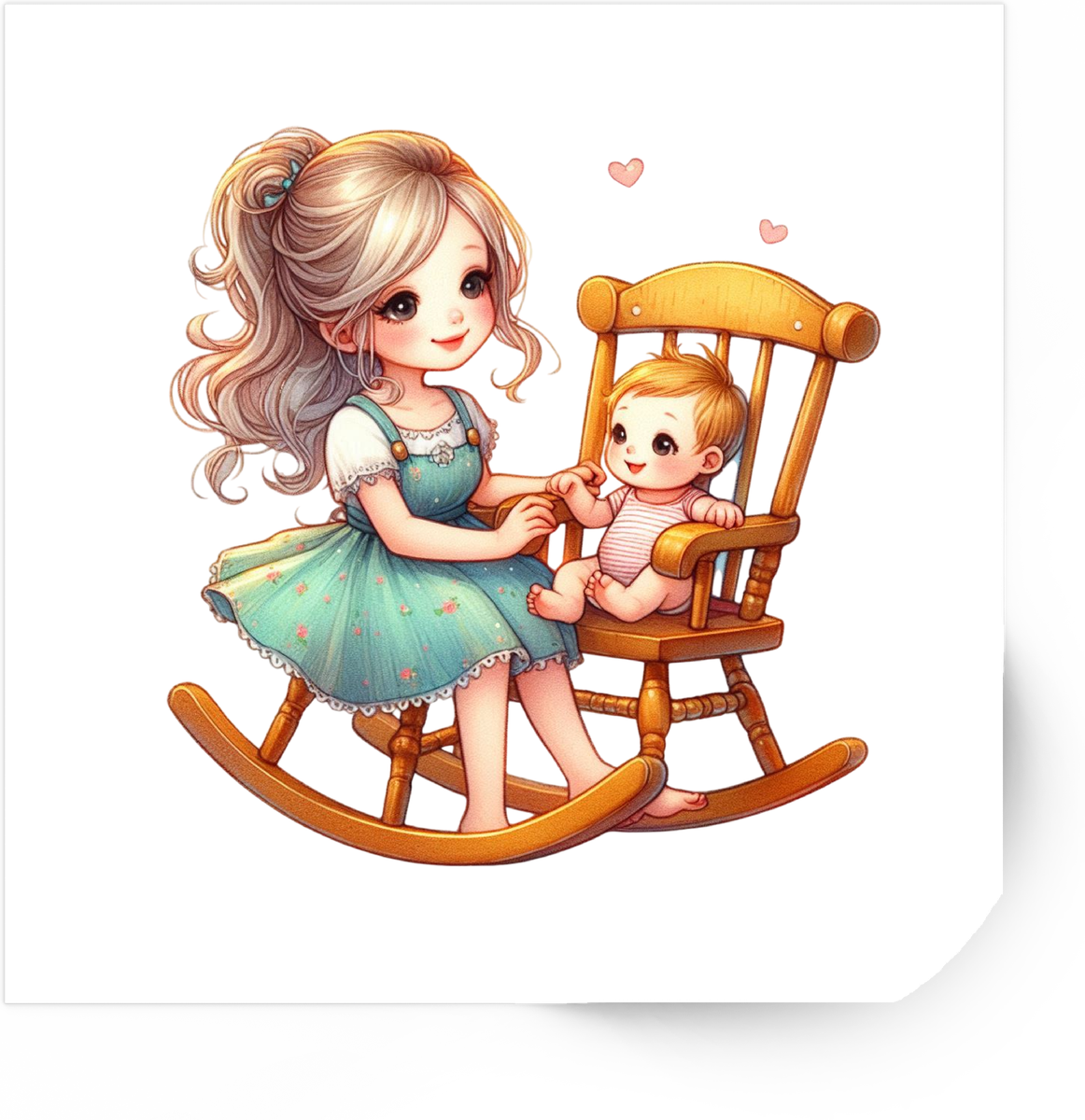 Little Girl Rocking Baby Doll Sticker | Cute Nursery Vinyl Decal | Big Sister Kids Gift