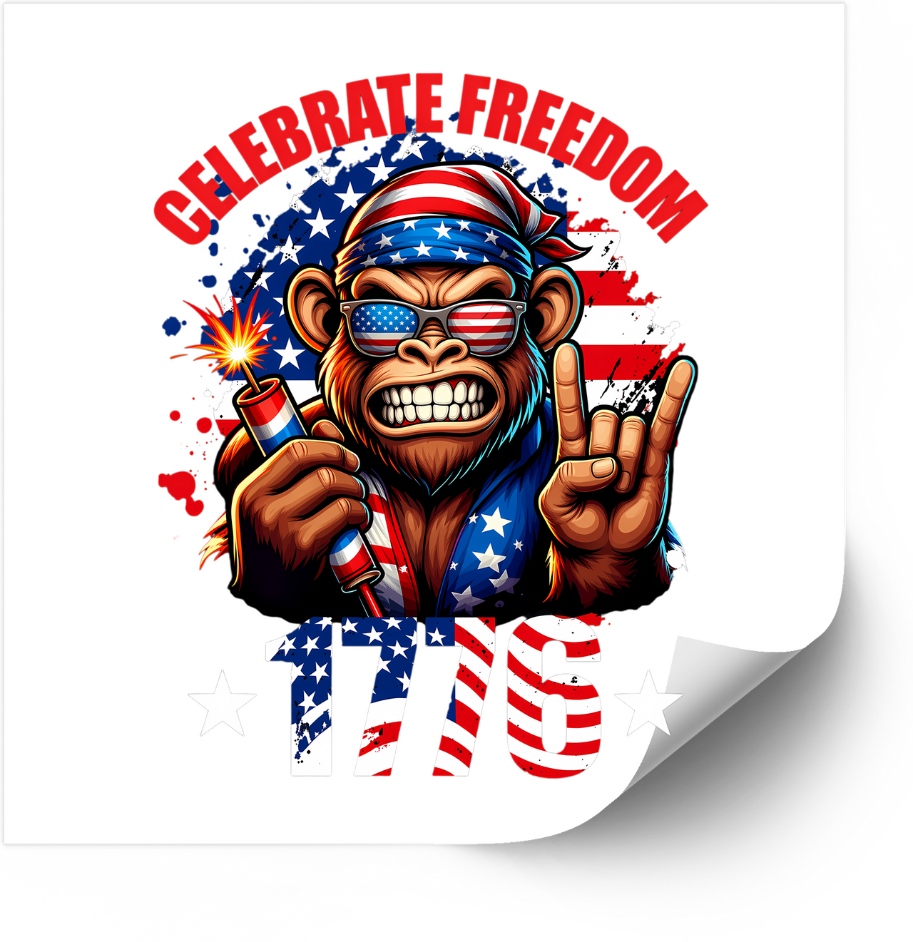 Celebrate Freedom 1776 Monkey Sticker | Funny Patriotic 4th Of July Vinyl Decal
