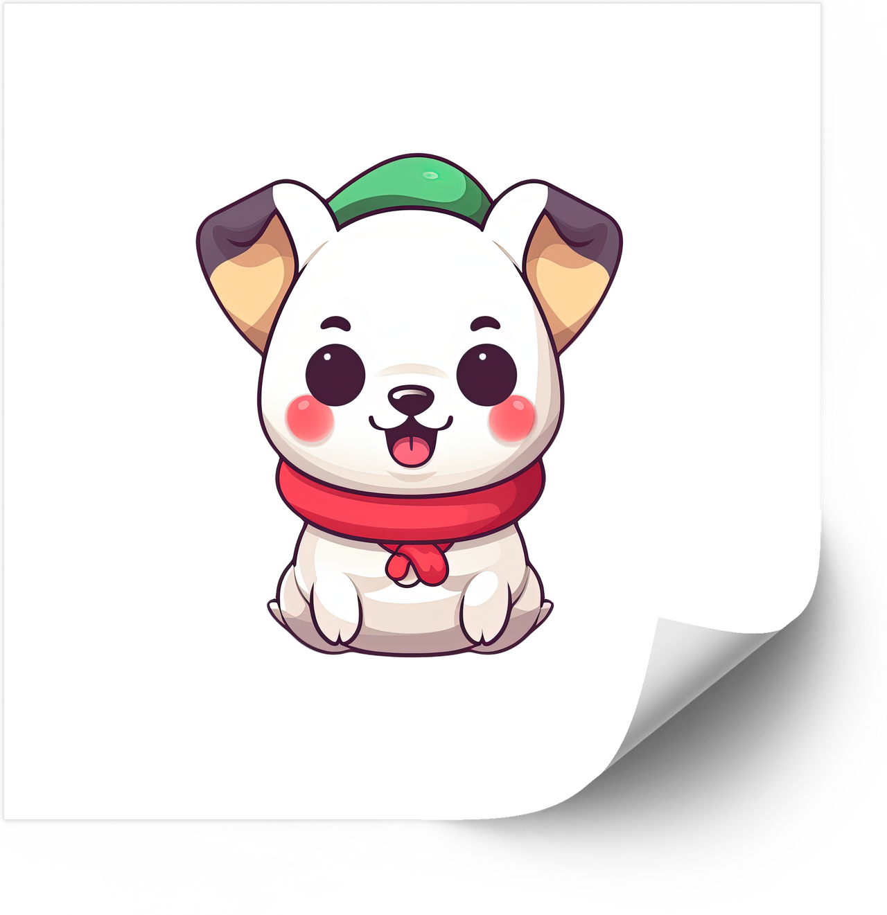 Cute Kawaii Winter Puppy Sticker | Green Beanie Red Scarf Dog Vinyl Decal