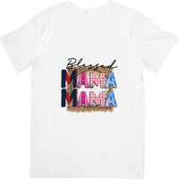 Thumbnail for Blessed Mama Patriotic T-Shirt | Cute Patterned Letters Graphic Tee | American Mom Gift